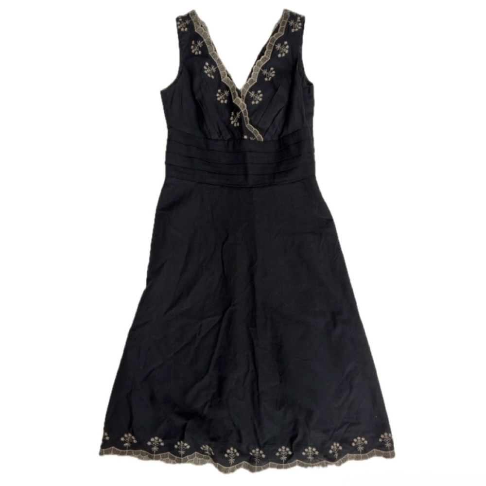 Ann Taylor Black Midi Dress with Floral Embroidery